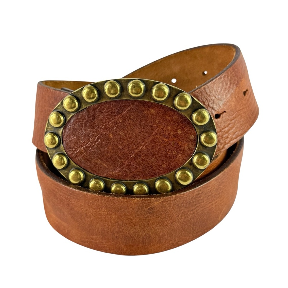 BRAVE Brown Leather Studded Buckle Men's Belt Made in Canada 42